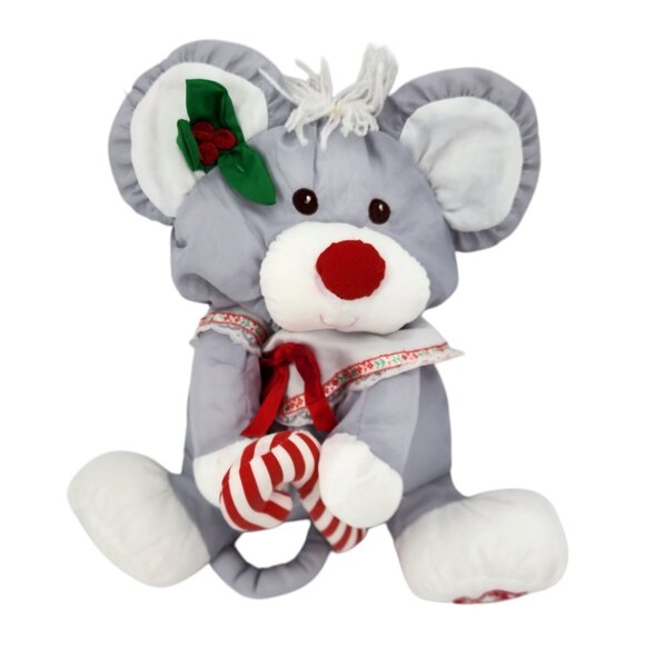 Vintage Fisher-Price Puffalump Gray Christmas Mouse Plush 1987 - Picture 1 of 11